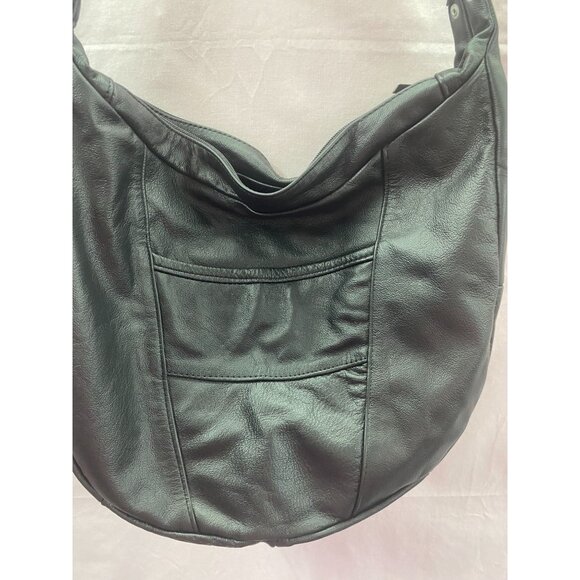 Leather Black Satchel/Crossbody with Adjustable Strap Front Pockets. - Picture 5 of 11